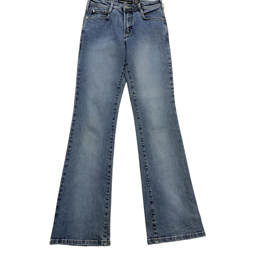 Express‎ Bootcut Jeans Juniors 3/4 Blue Med Wash Mid Rise Stretch Denim 26x30